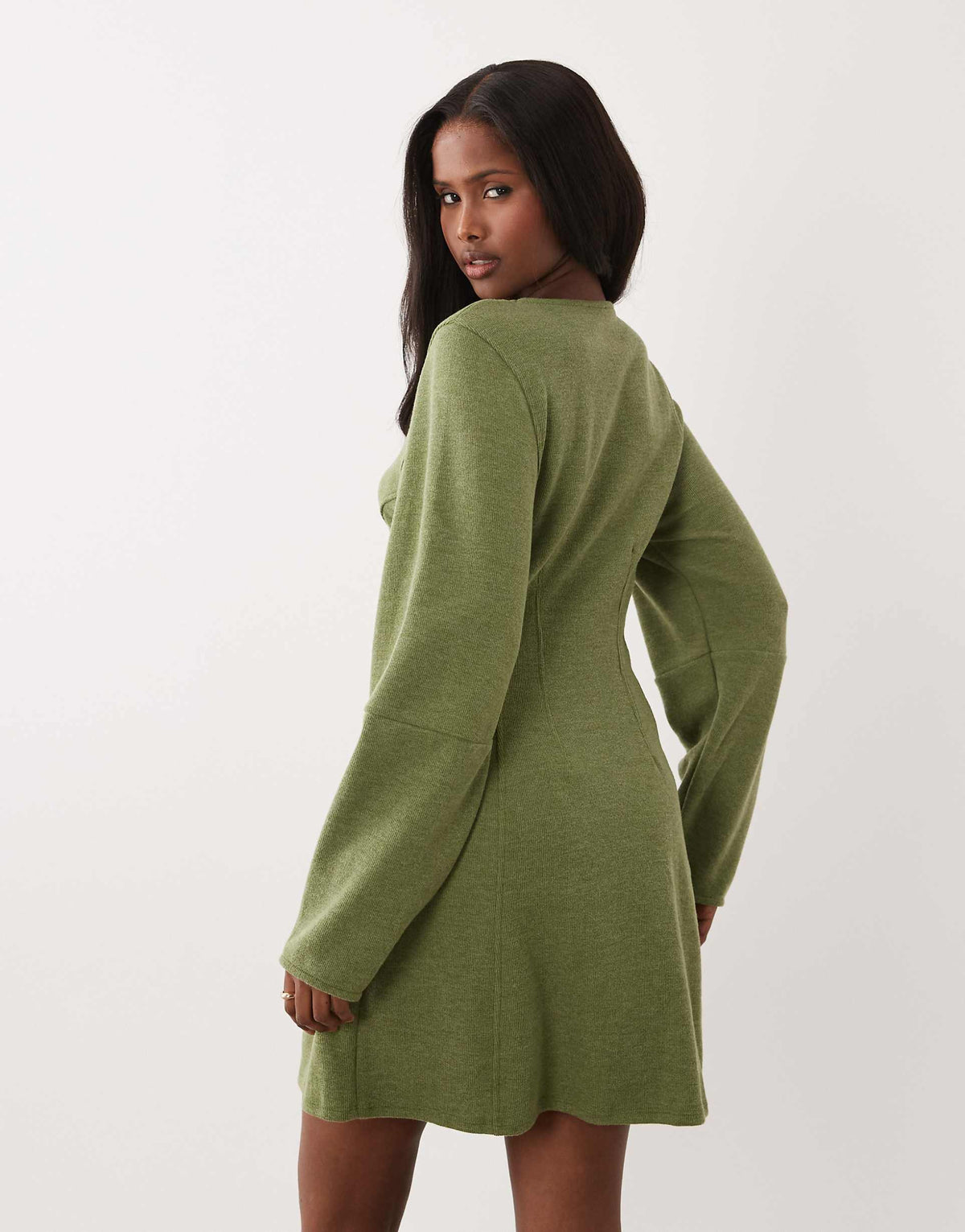 ASOS DESIGN supersoft seamed detailing cocoon sleeve mini dress in dark green