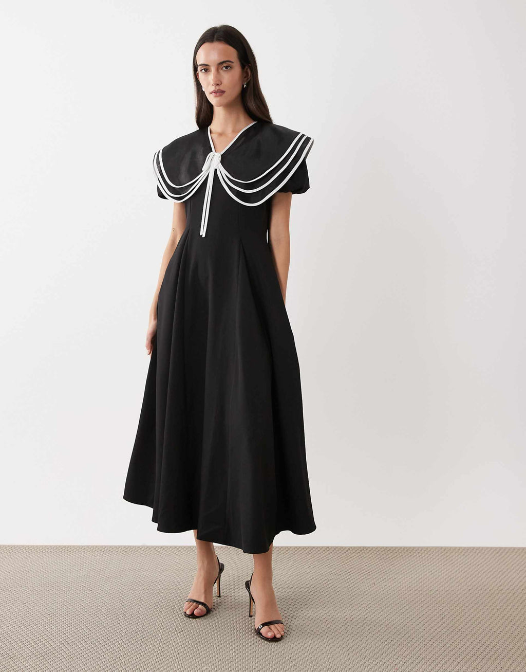 Sister Jane oversized collar puff sleeve midi dress in black