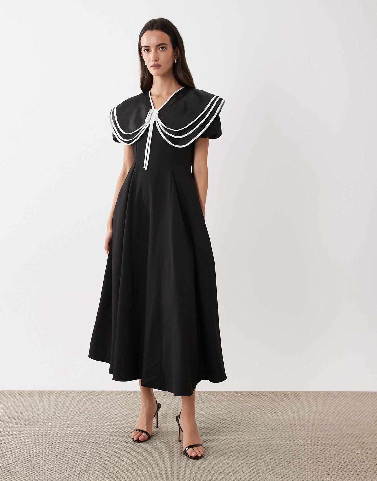Sister Jane oversized collar puff sleeve midi dress in black