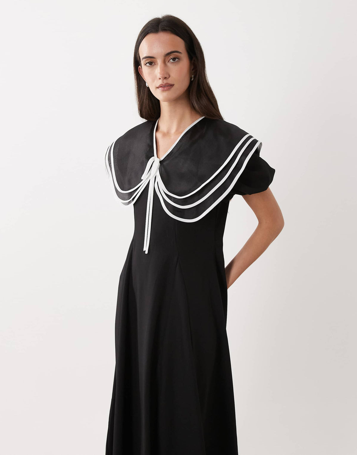Sister Jane oversized collar puff sleeve midi dress in black
