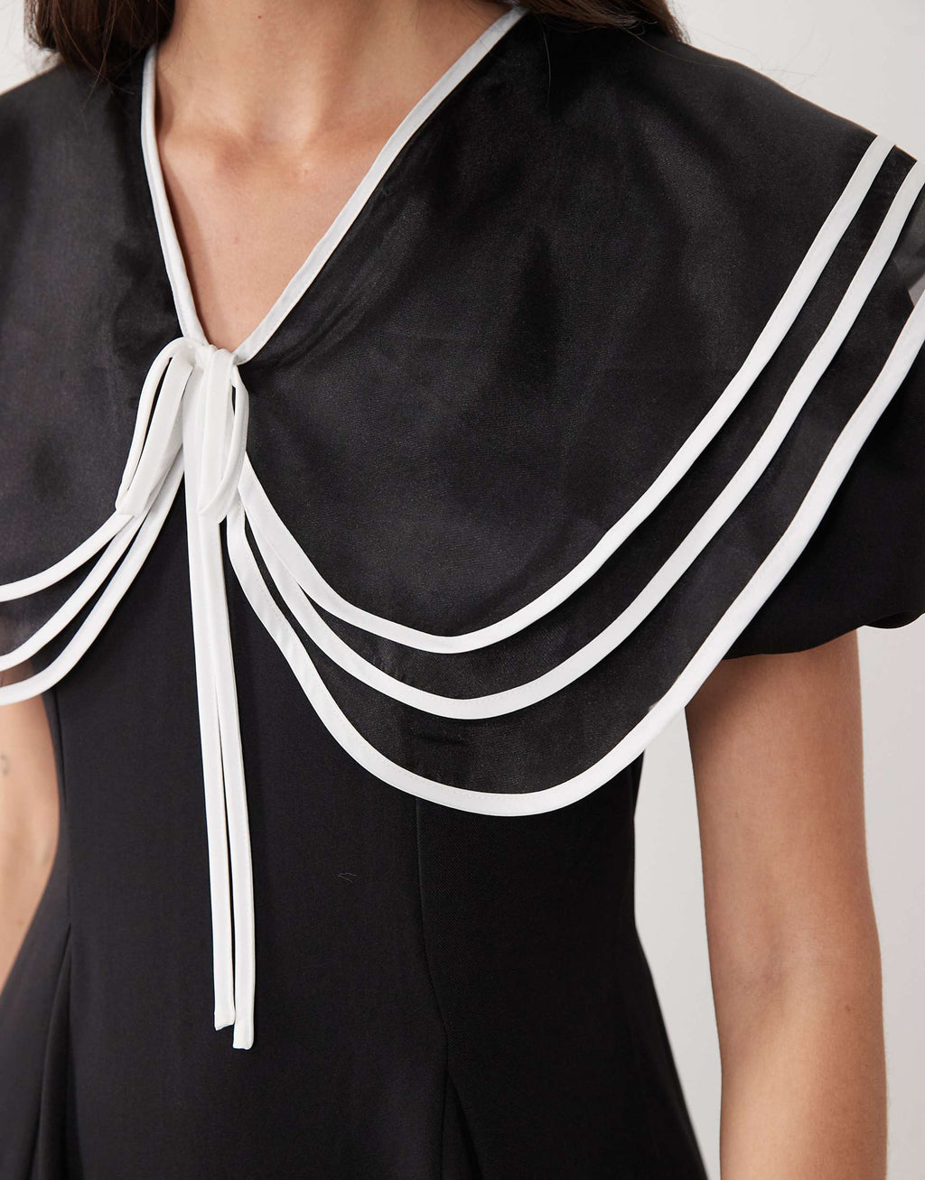 Sister Jane oversized collar puff sleeve midi dress in black