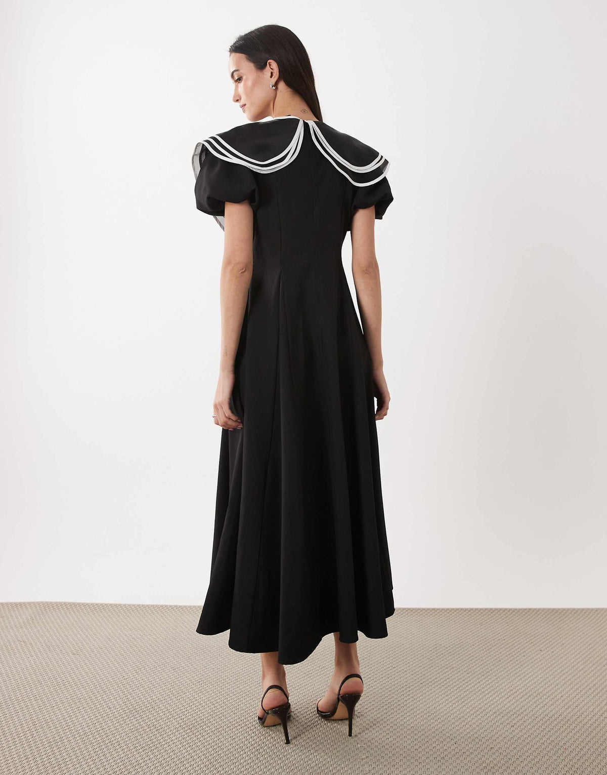 Sister Jane oversized collar puff sleeve midi dress in black