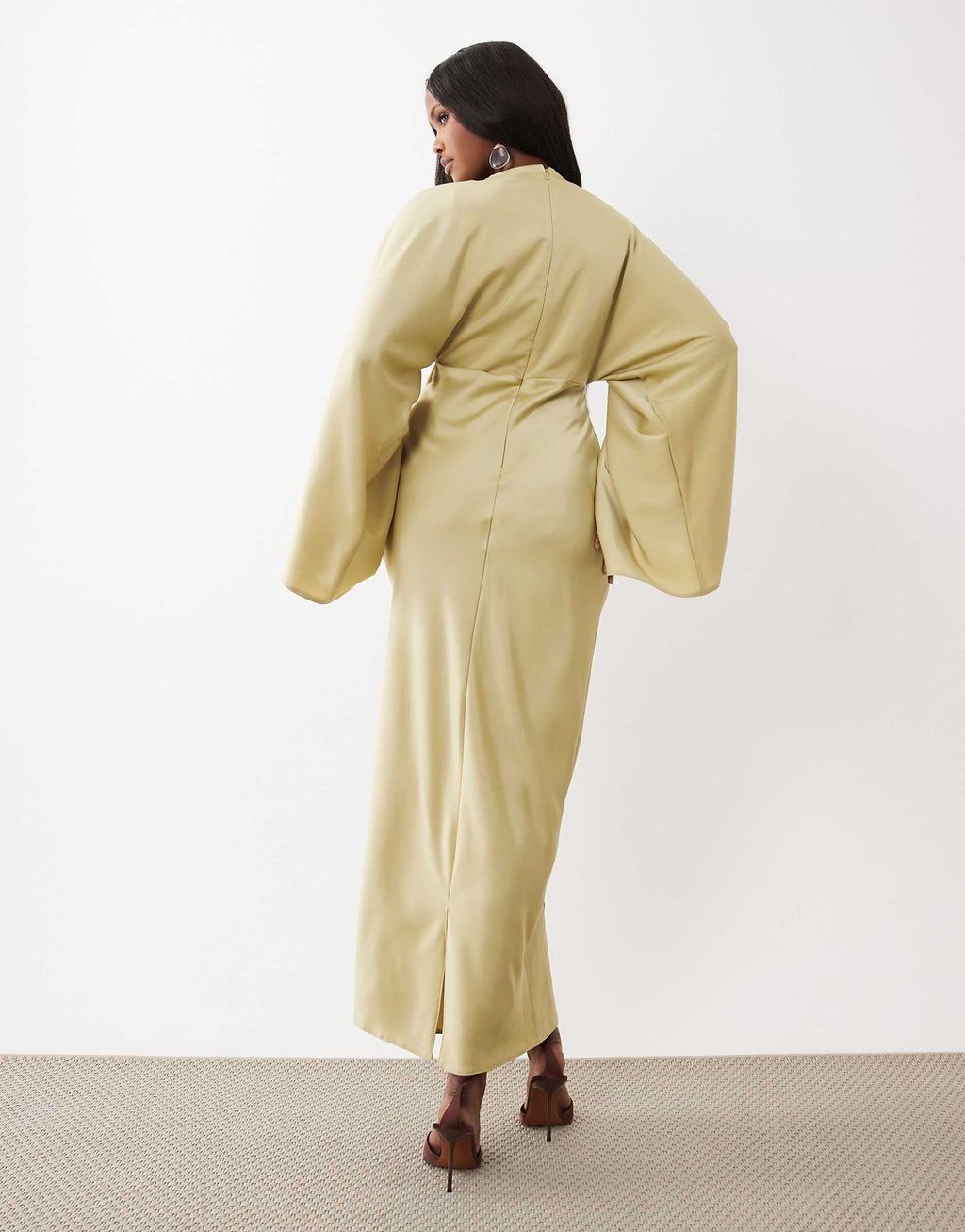 ASOS DESIGN draped long sleeve cross front high neck satin maxi dress