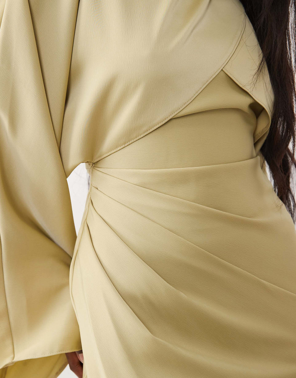 ASOS DESIGN draped long sleeve cross front high neck satin maxi dress