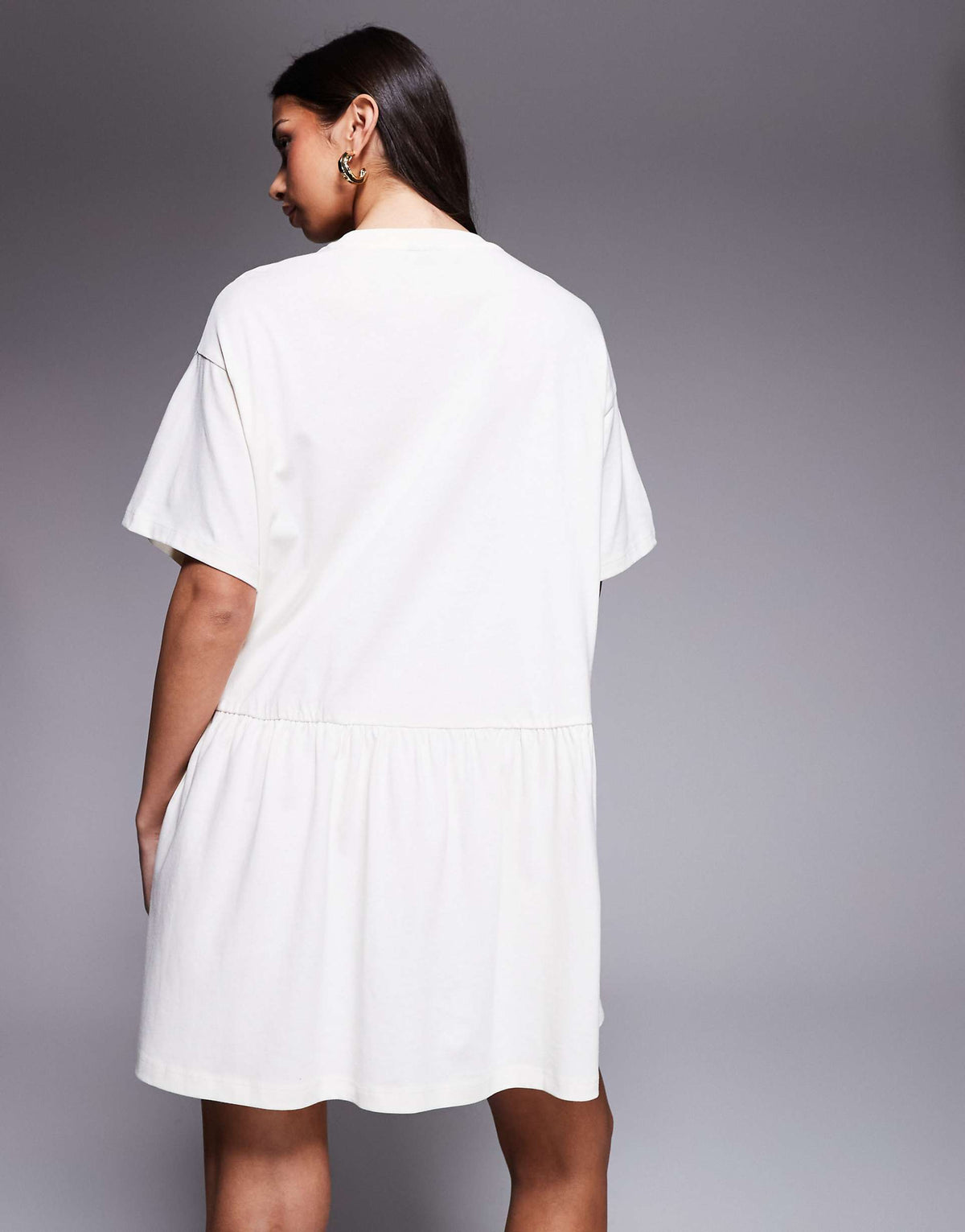 ASOS DESIGN short sleeve dropped waist peplum T-shirt mini dress in cream