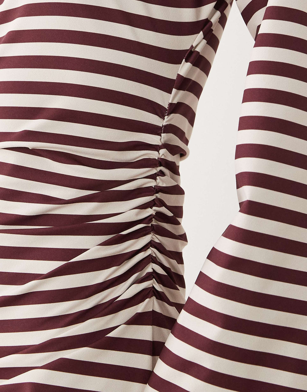 ASOS DESIGN long sleeve cinched waist mini dress in buttermilk and chocolate stripes