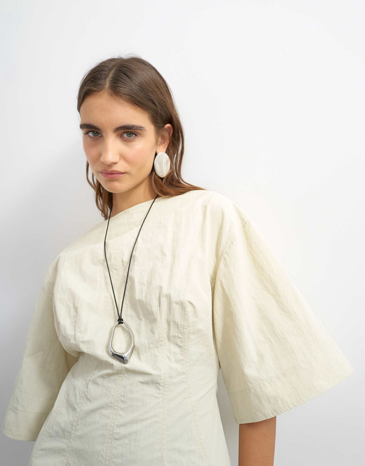 Topshop short sleeve slash neck structured mini dress in off white