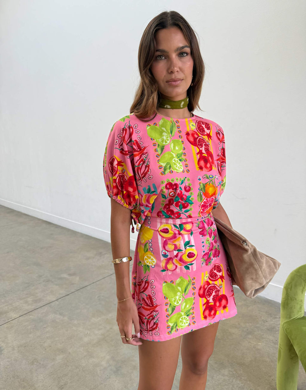 Never Fully Dressed short sleeve a line mini dress in fruit print