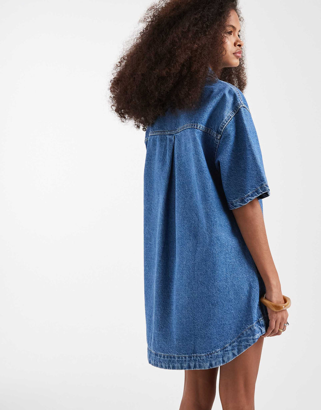 ASOS DESIGN denim boxy shirt dress with pocket detail in mid blue