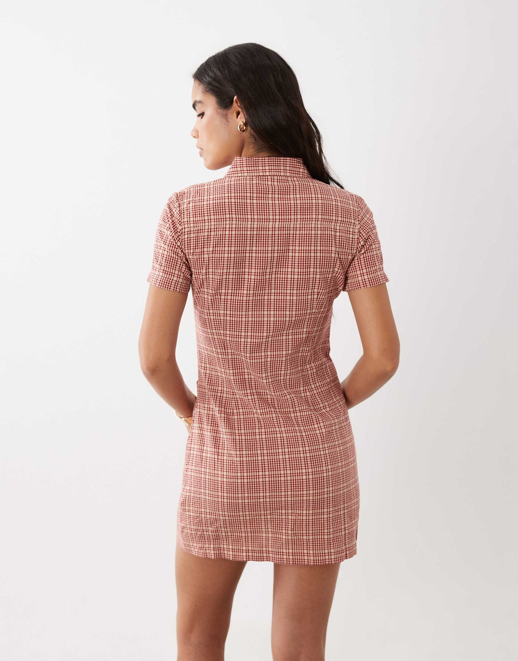 Nobody's Child Lorna cotton short sleeve pocket front mini shirt dress in red plaid