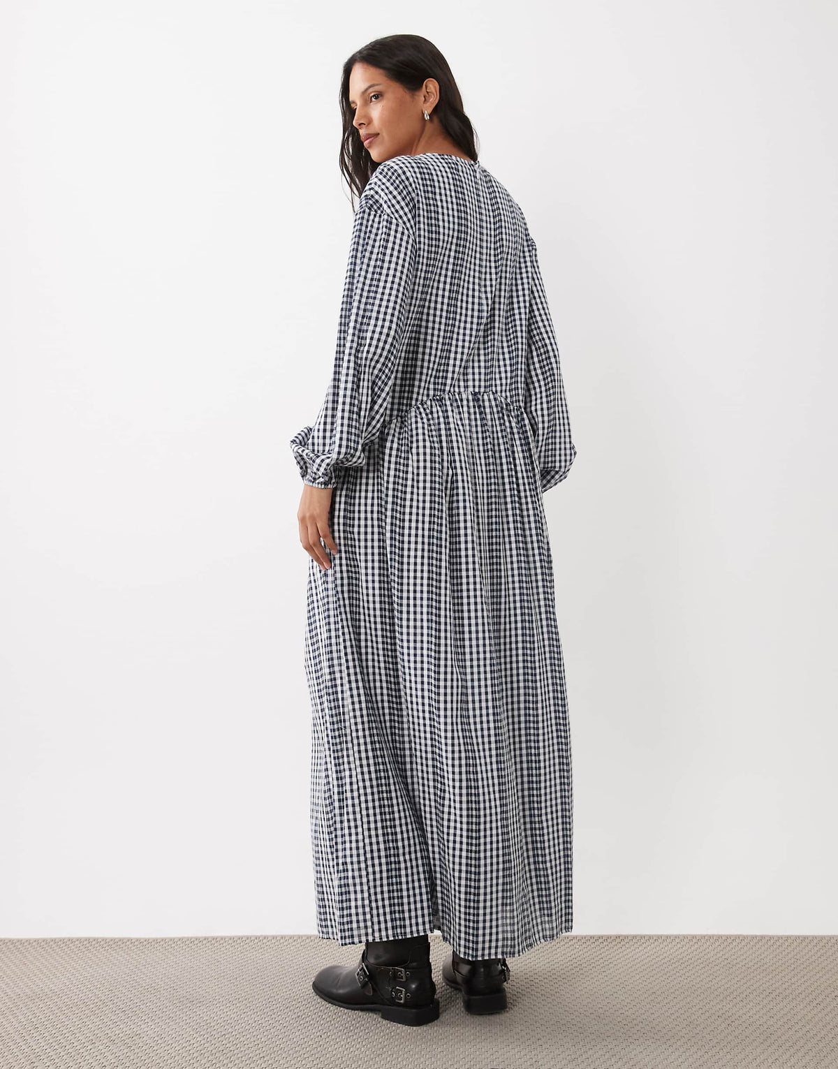 ASOS DESIGN crew neck arched waist smock maxi dress in gingham