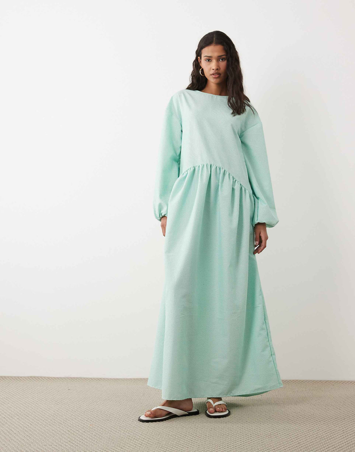 ASOS DESIGN crew neck arched waist smock maxi dress in green stripes
