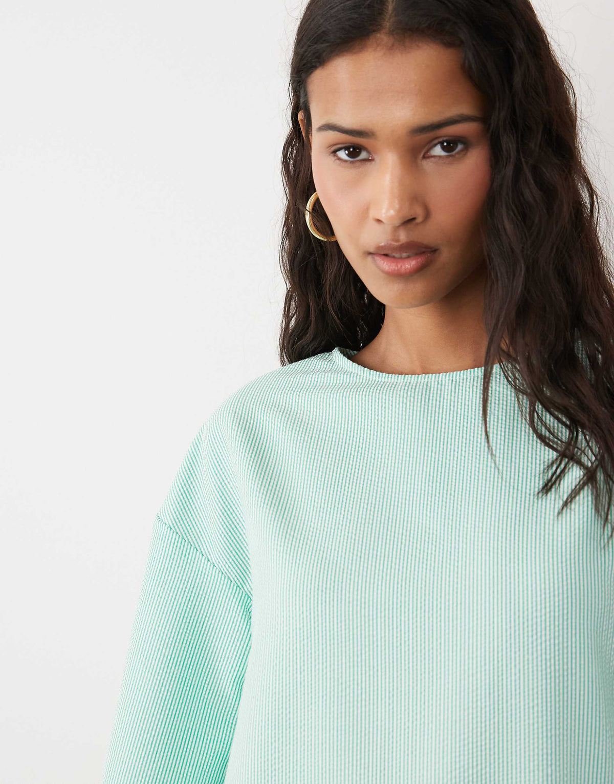 ASOS DESIGN crew neck arched waist smock maxi dress in green stripes