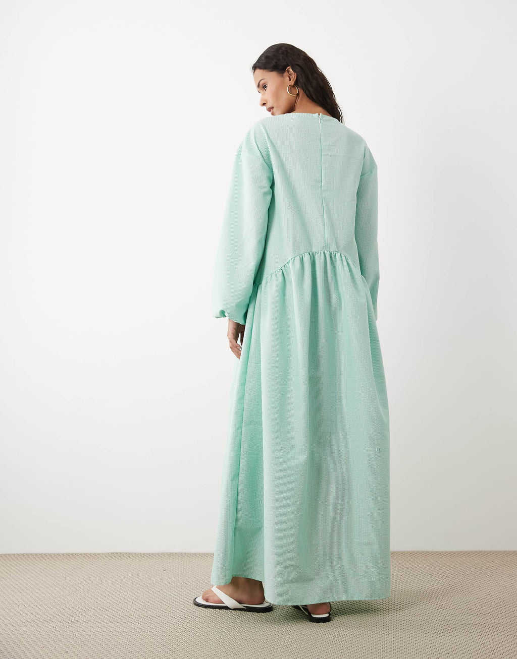ASOS DESIGN crew neck arched waist smock maxi dress in green stripes