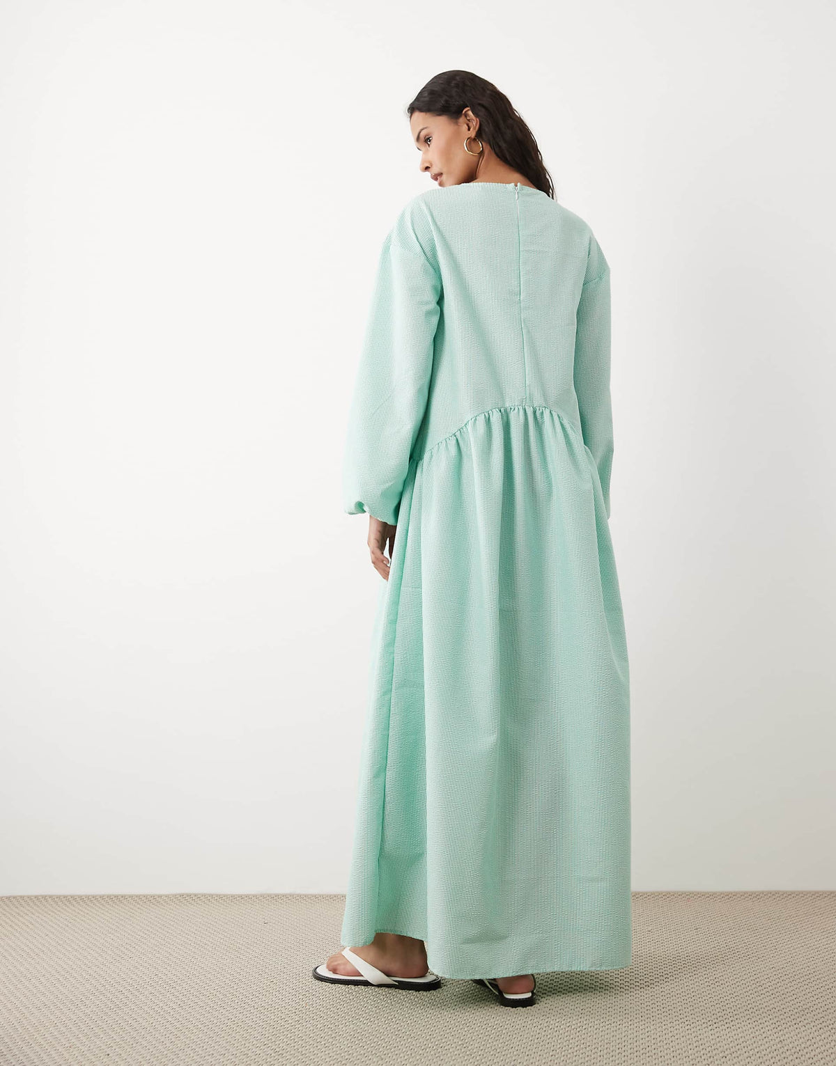 ASOS DESIGN crew neck arched waist smock maxi dress in green stripes