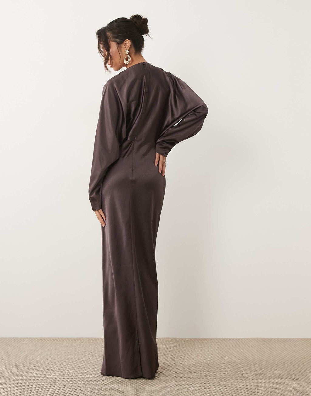 ASOS DESIGN satin batwing maxi dress in brown