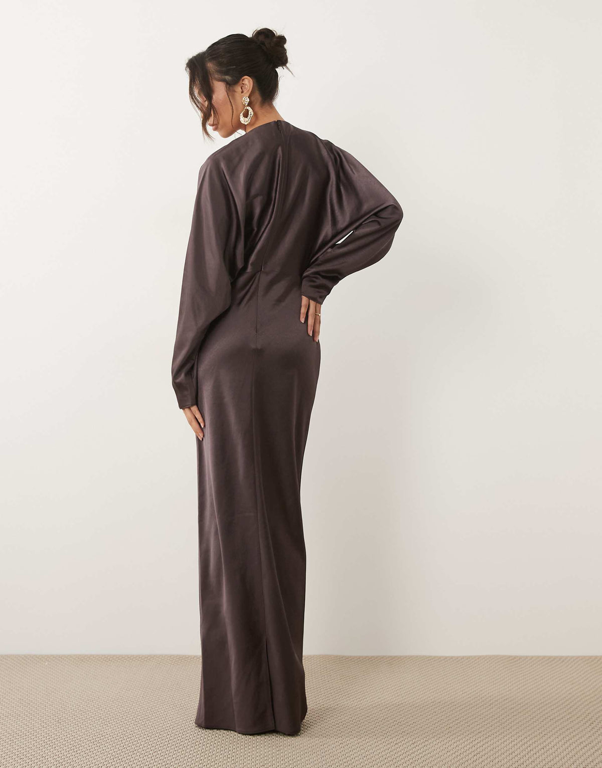ASOS DESIGN satin batwing maxi dress in brown