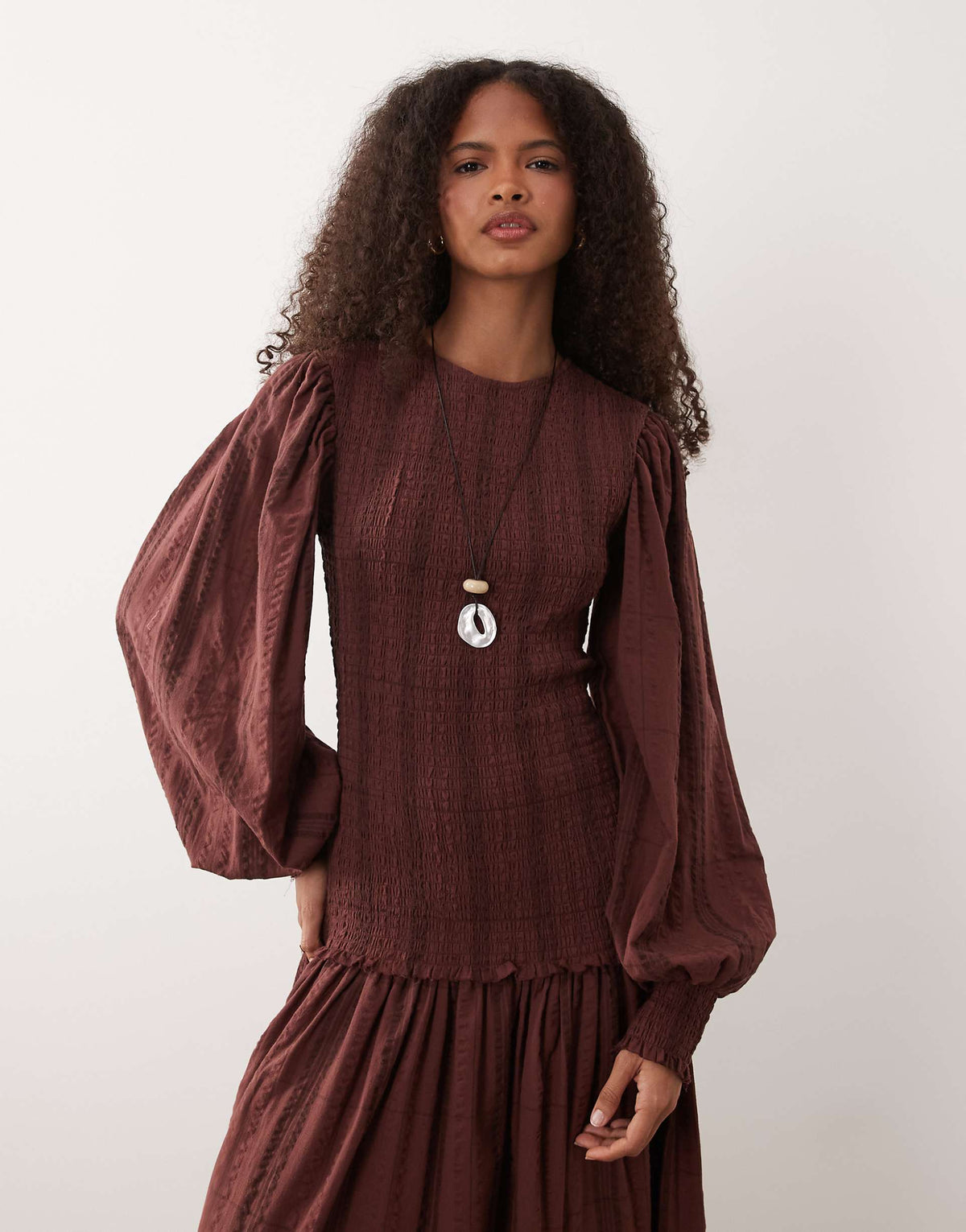 ASOS DESIGN shirred poplin maxi dress in burgundy check