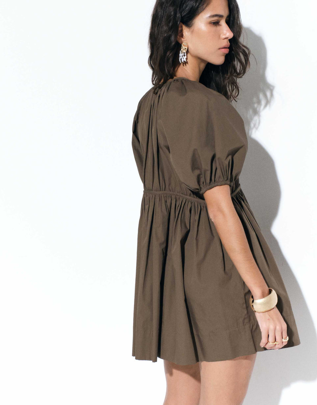 ASOS DESIGN poplin smock mini dress with channel detail in khaki