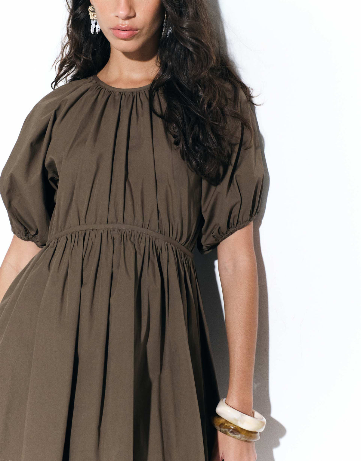 ASOS DESIGN poplin smock mini dress with channel detail in khaki
