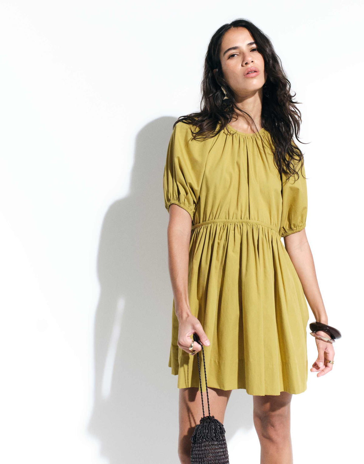 ASOS DESIGN poplin smock mini dress with channel detailing in tan