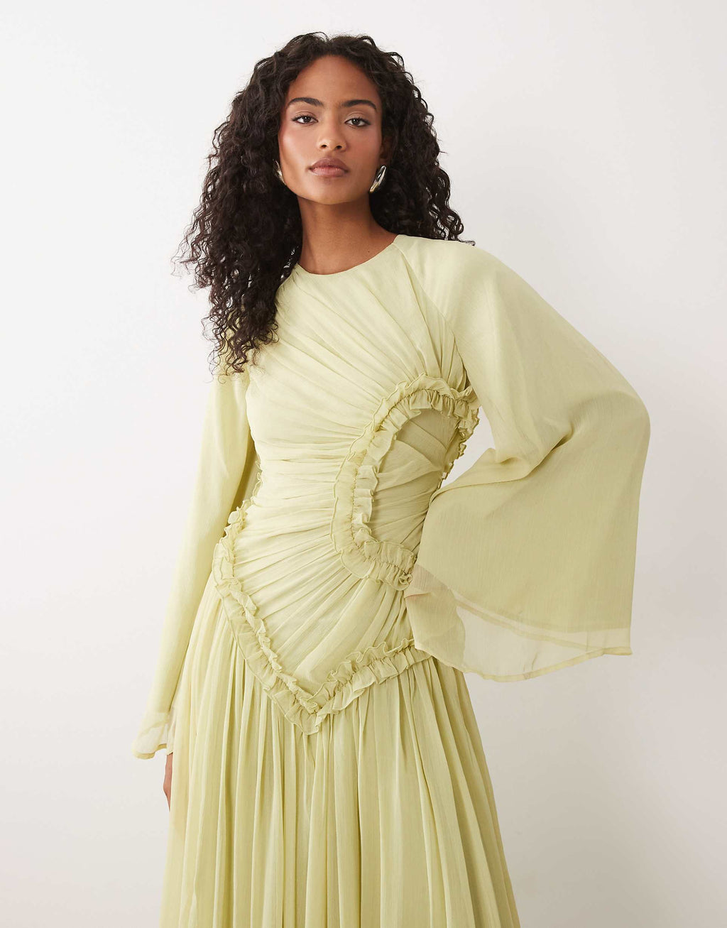 ASOS DESIGN crinkle chiffon gathered maxi dress with micro ruffles in olive green