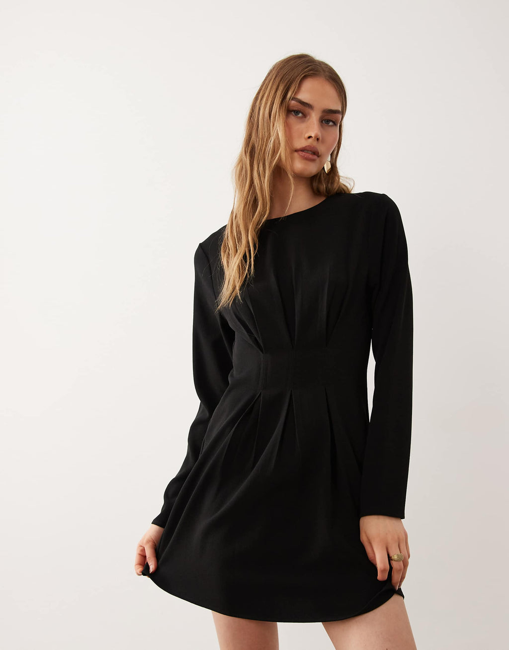 ASOS DESIGN nipped in waist long sleeve mini dress in black
