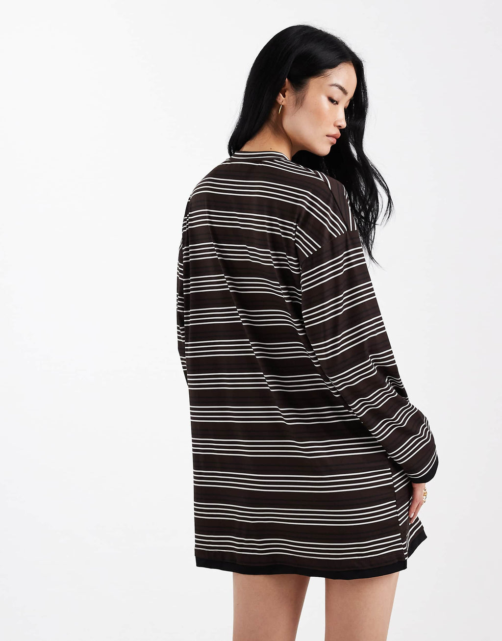 ASOS DESIGN long sleeve double layer mini dress in chocolate stripe