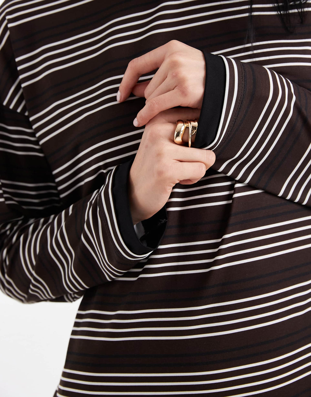 ASOS DESIGN long sleeve double layer mini dress in chocolate stripe