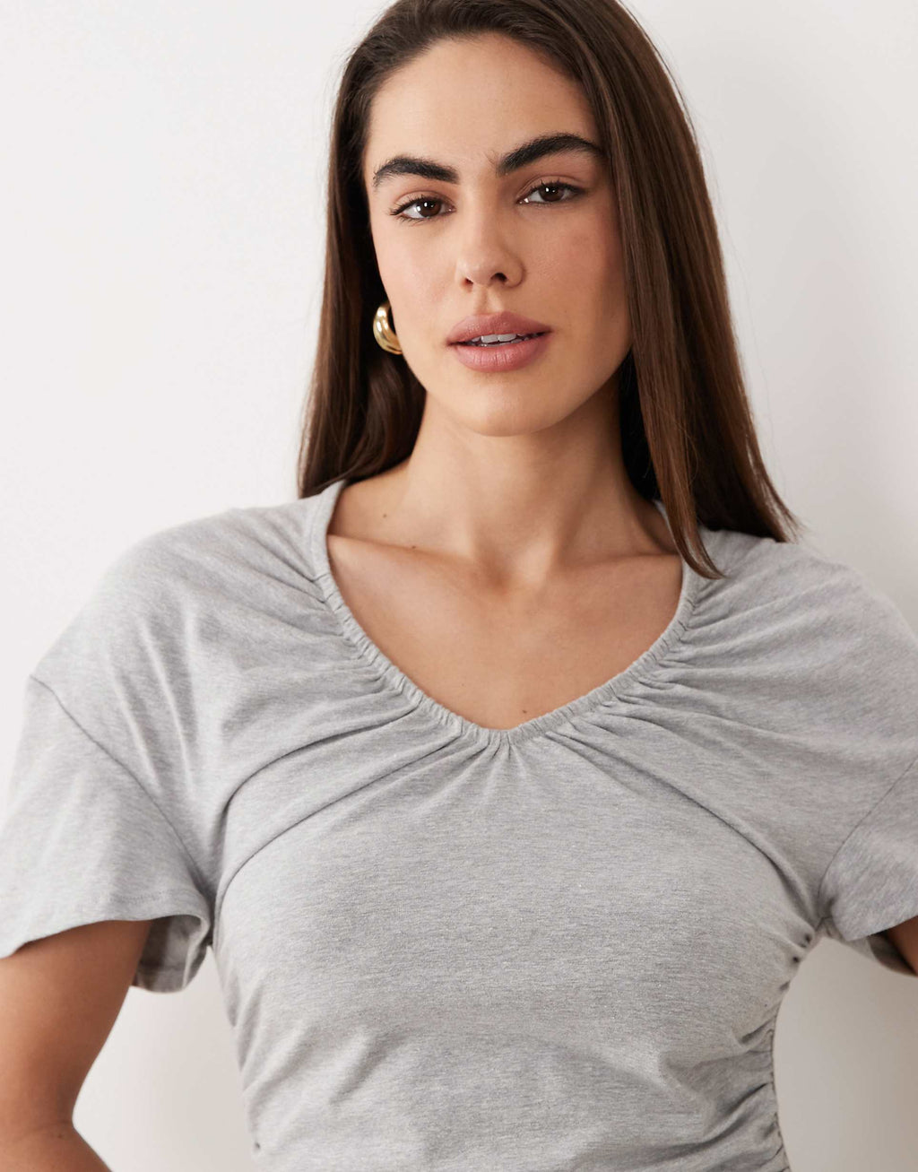 ASOS DESIGN ruched v-neck mini dress in gray