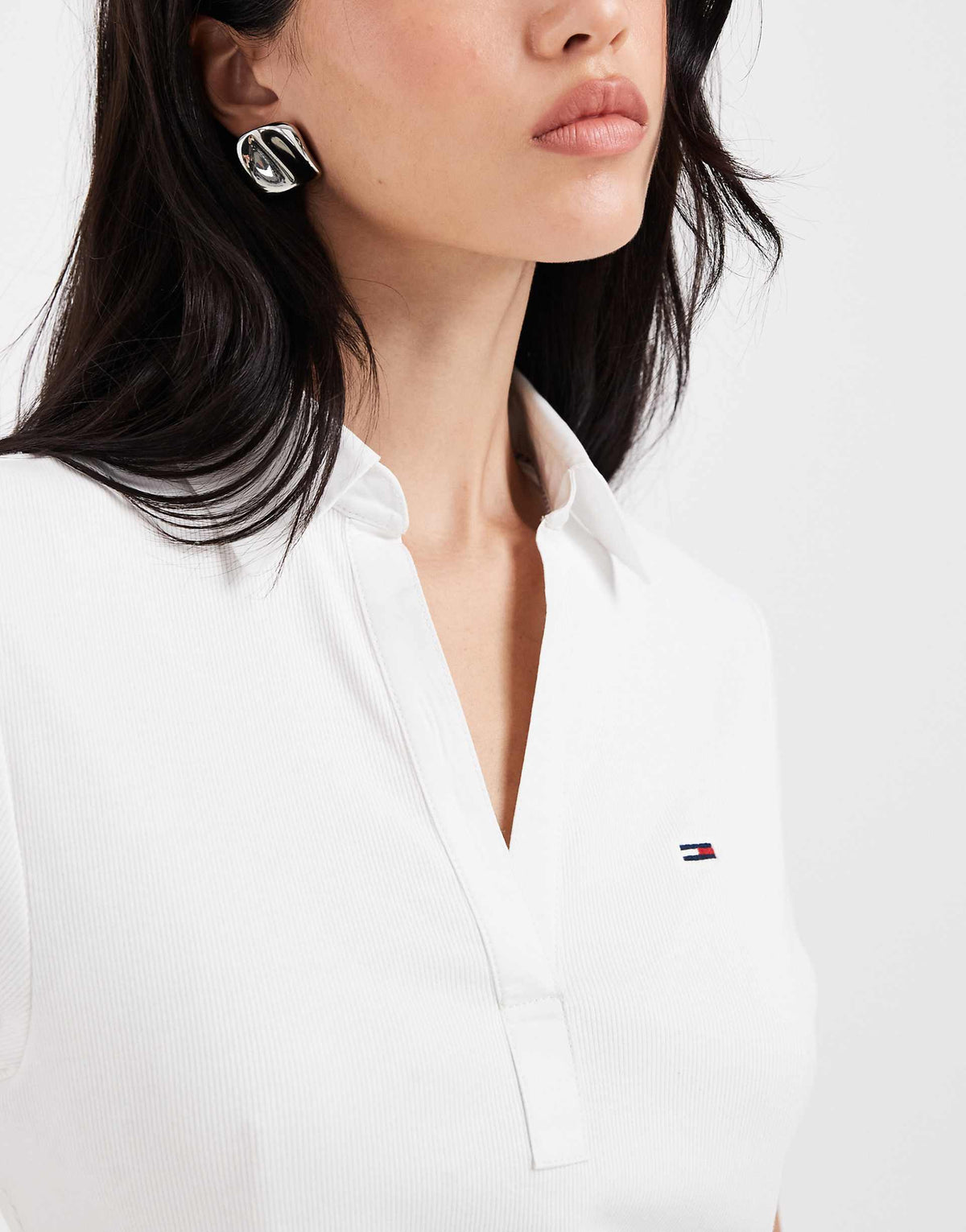 Tommy Jeans ribbed poplin polo dress in white
