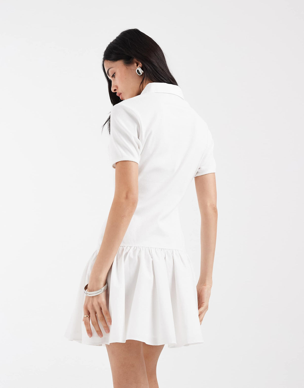 Tommy Jeans ribbed poplin polo dress in white