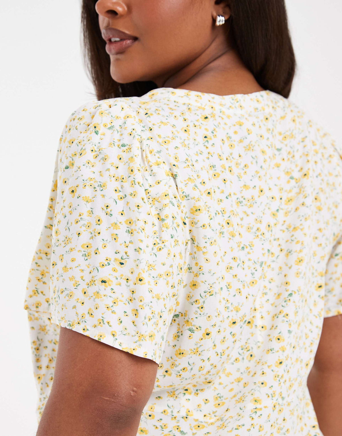 Vero Moda Curve button down maxi dress in white and yellow ditsy floral print