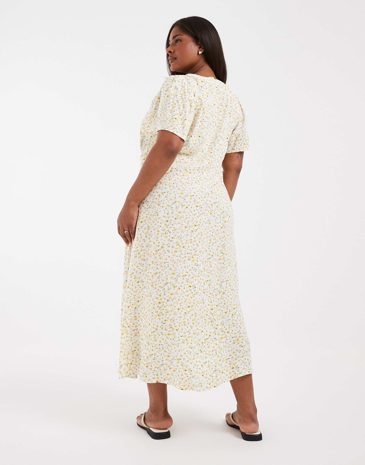 Vero Moda Curve button down maxi dress in white and yellow ditsy floral print