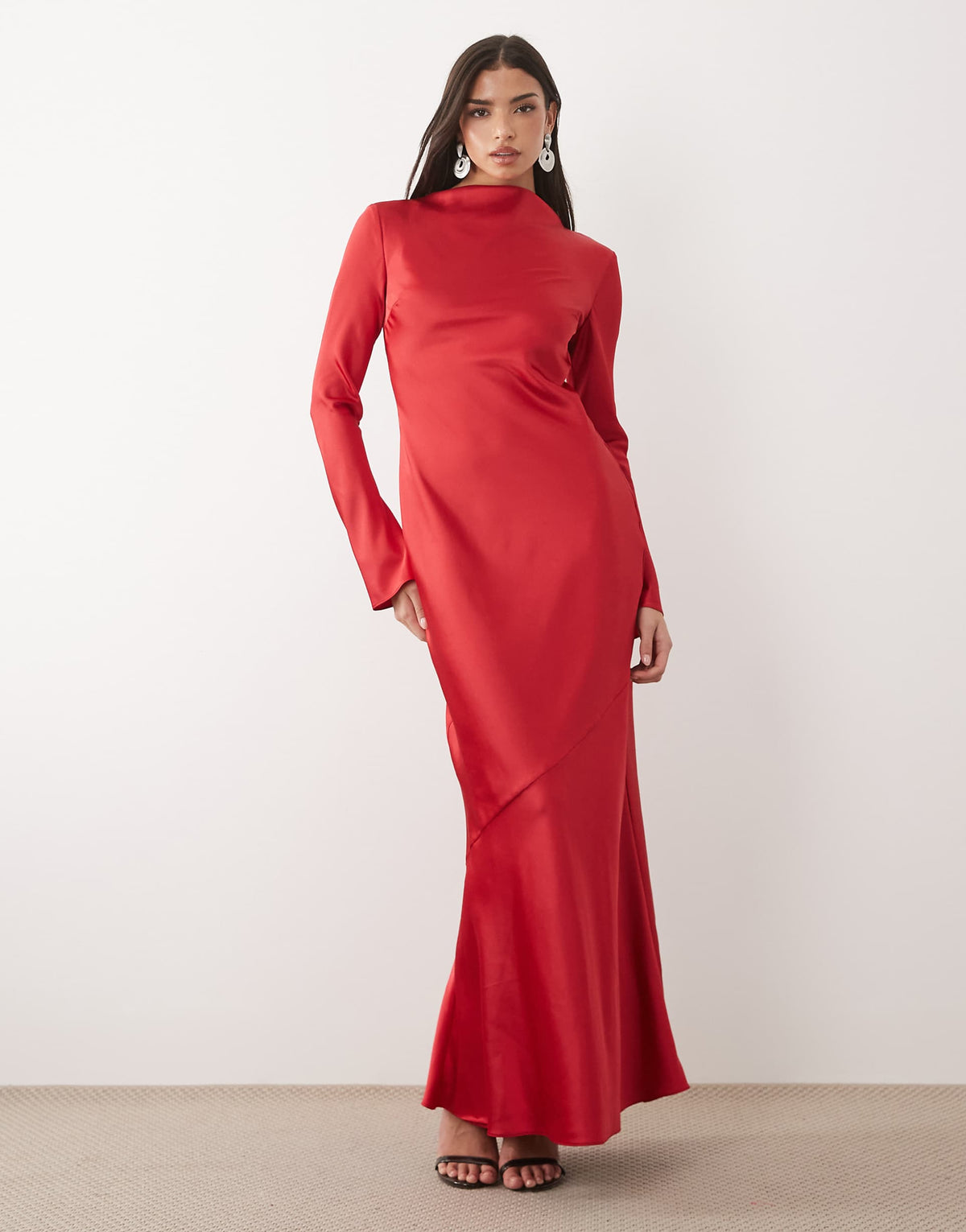 Daska satin bias long sleeve seam detail maxi dress in red