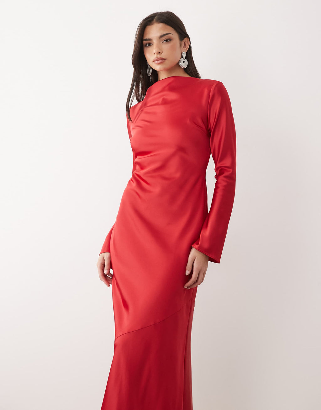 Daska satin bias long sleeve seam detail maxi dress in red