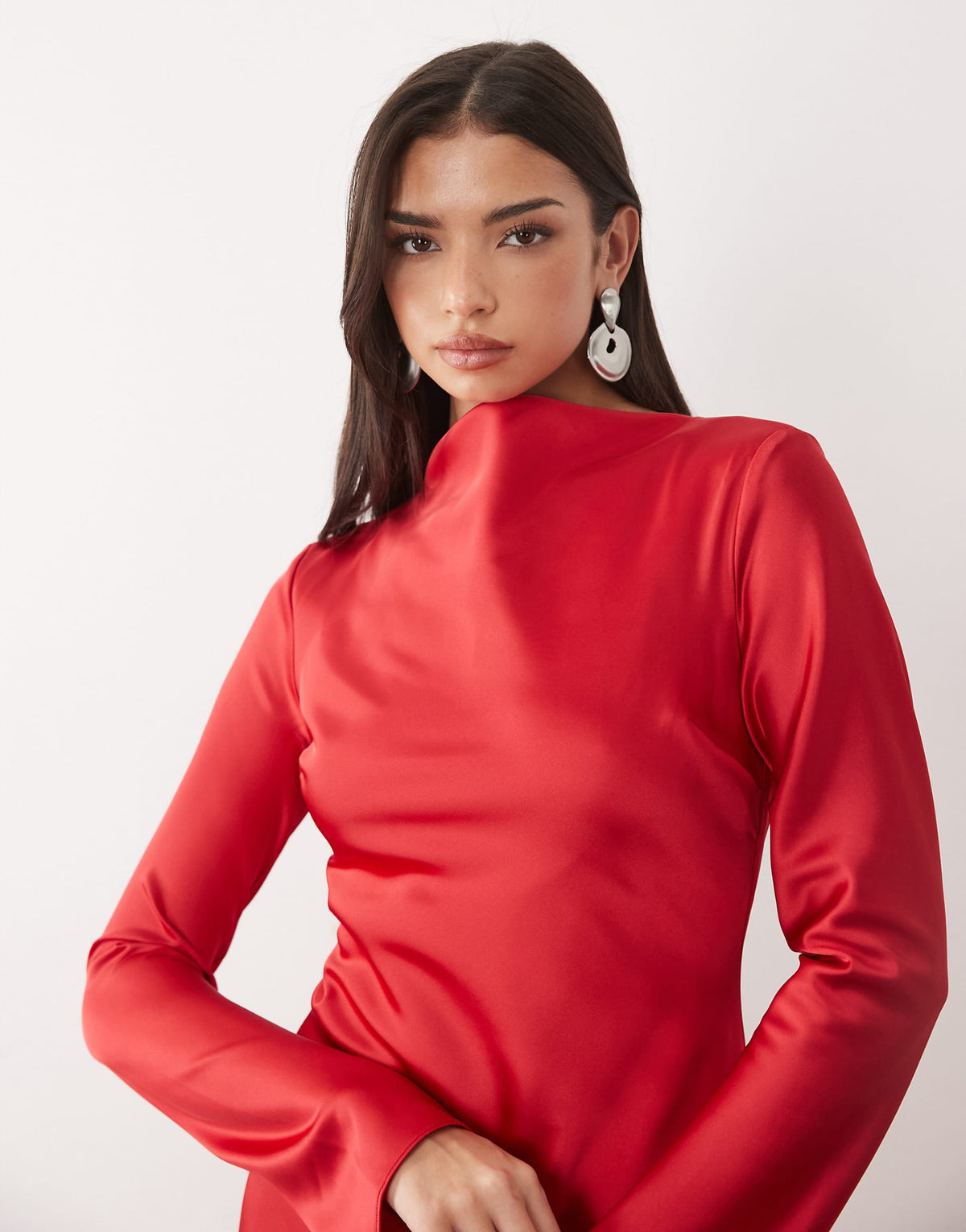 Daska satin bias long sleeve seam detail maxi dress in red