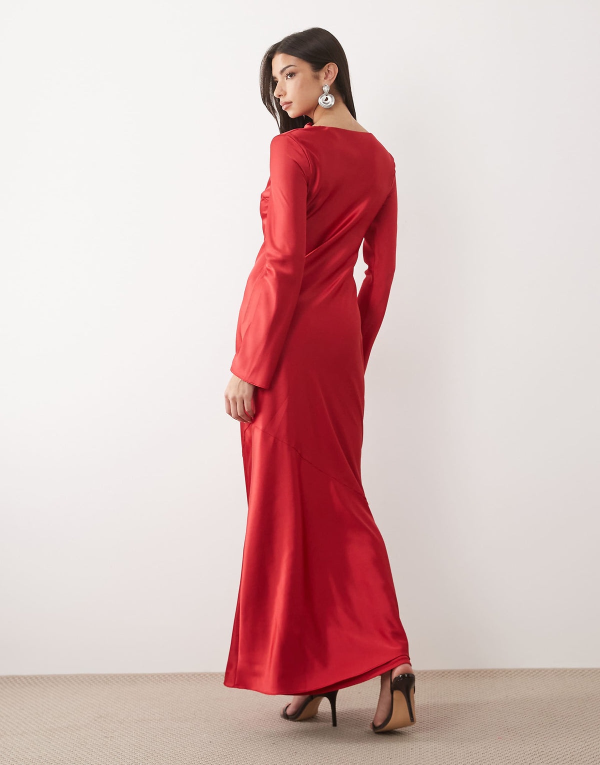 Daska satin bias long sleeve seam detail maxi dress in red