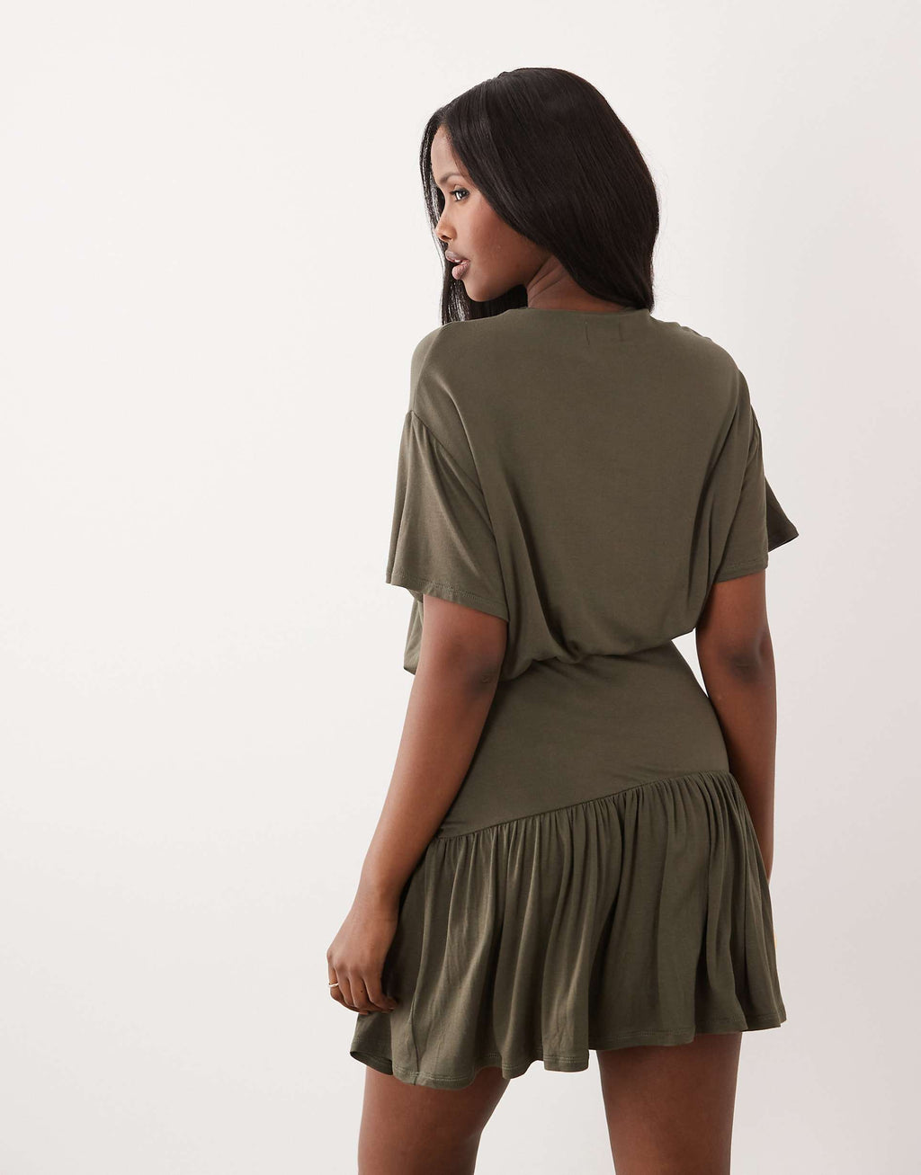 ASOS DESIGN peplum hem mini dress with tied knot detail in khaki green