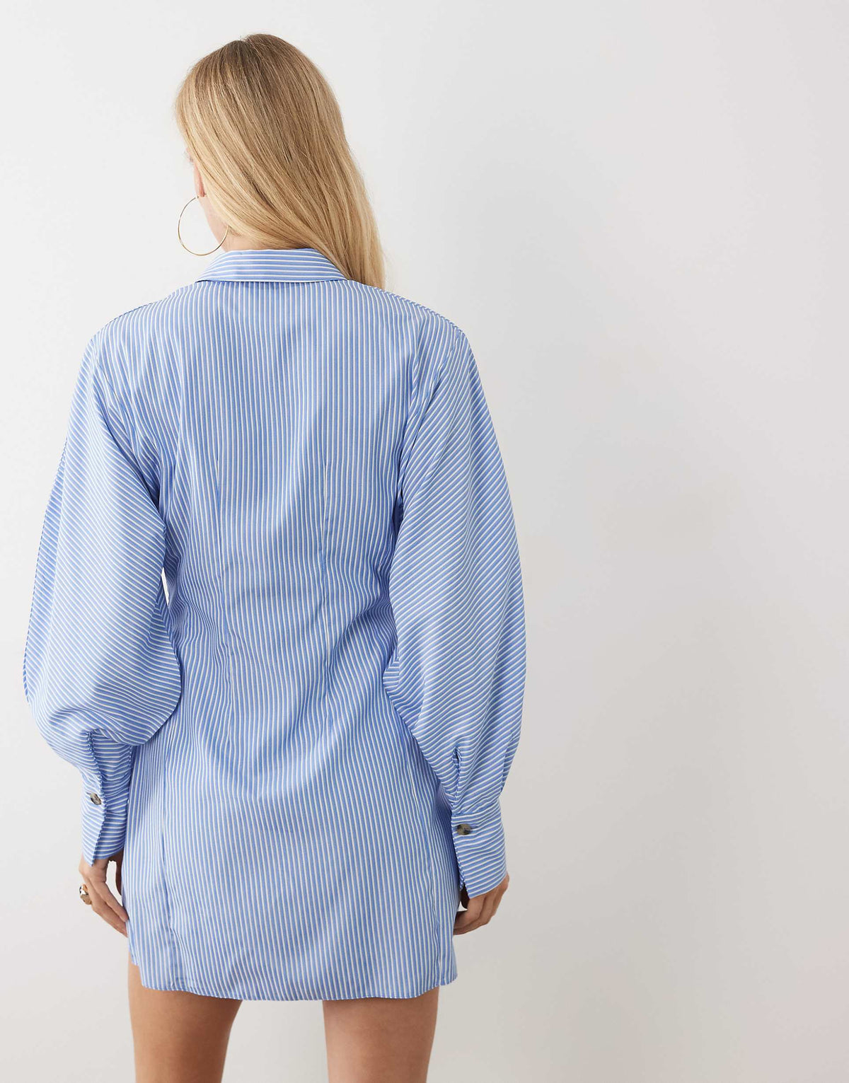 ASOS DESIGN mini shirt dress with cinched waist in blue stripes