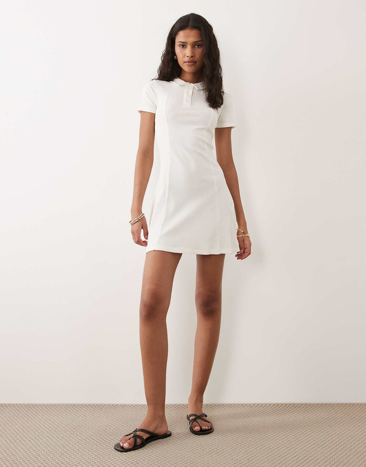 Brave Soul short sleeve mini shirt dress in cream