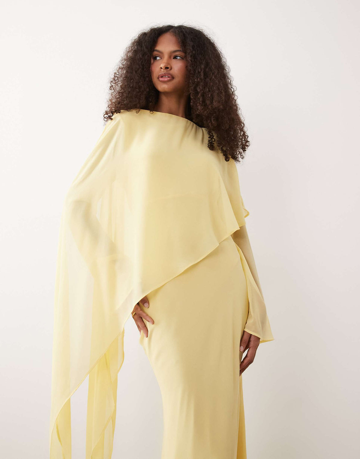 ASOS DESIGN cape detail long sleeve maxi dress in soft yellow