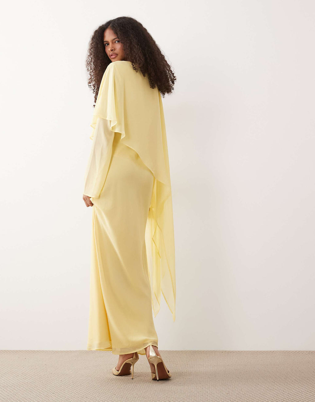 ASOS DESIGN cape detail long sleeve maxi dress in soft yellow