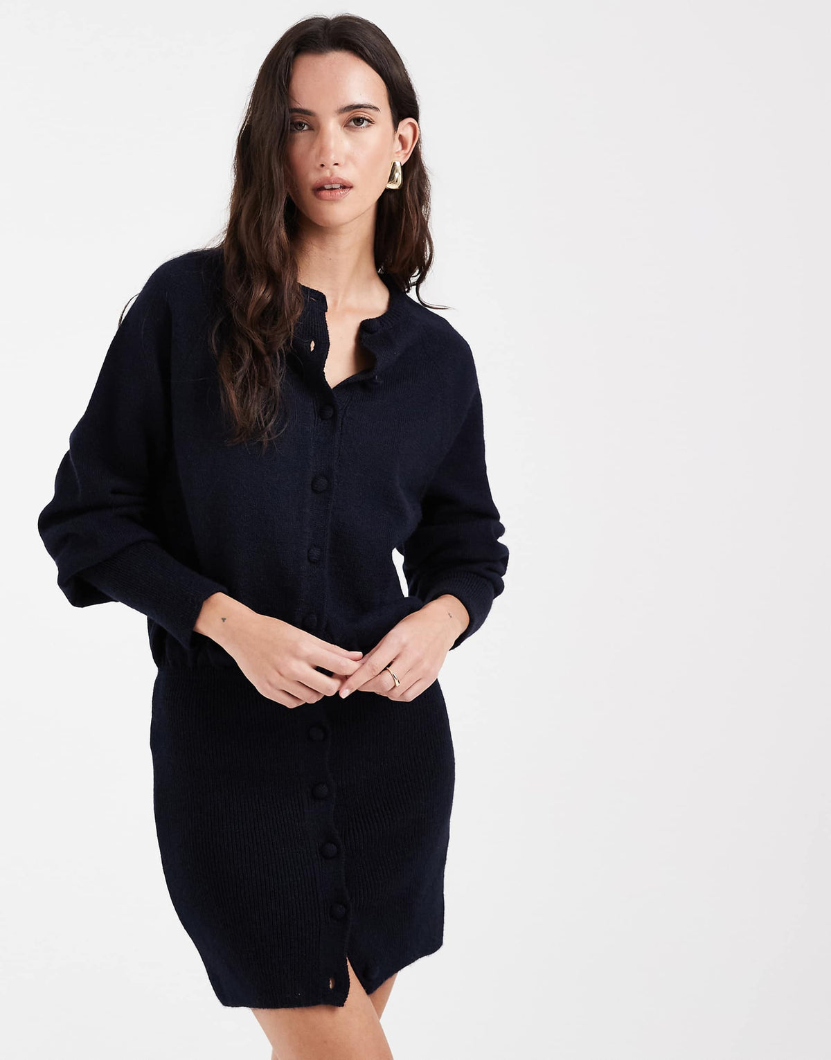 ASOS DESIGN knit cinched mini dress in navy