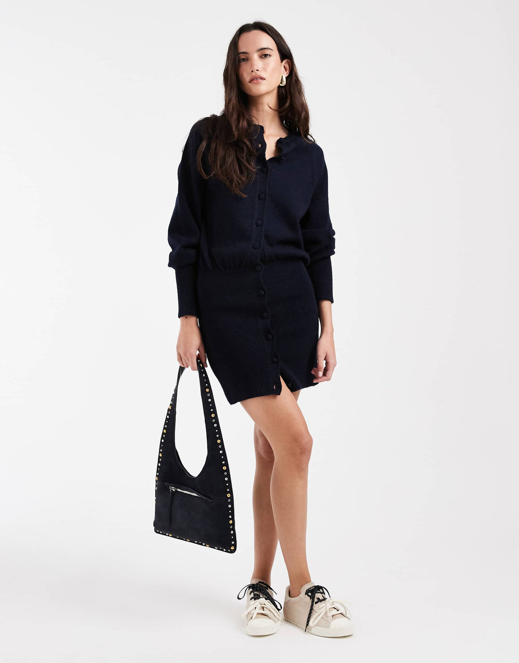 ASOS DESIGN knit cinched mini dress in navy