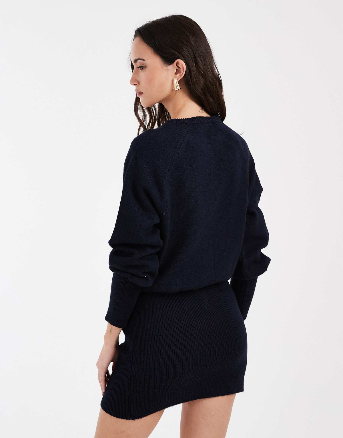 ASOS DESIGN knit cinched mini dress in navy