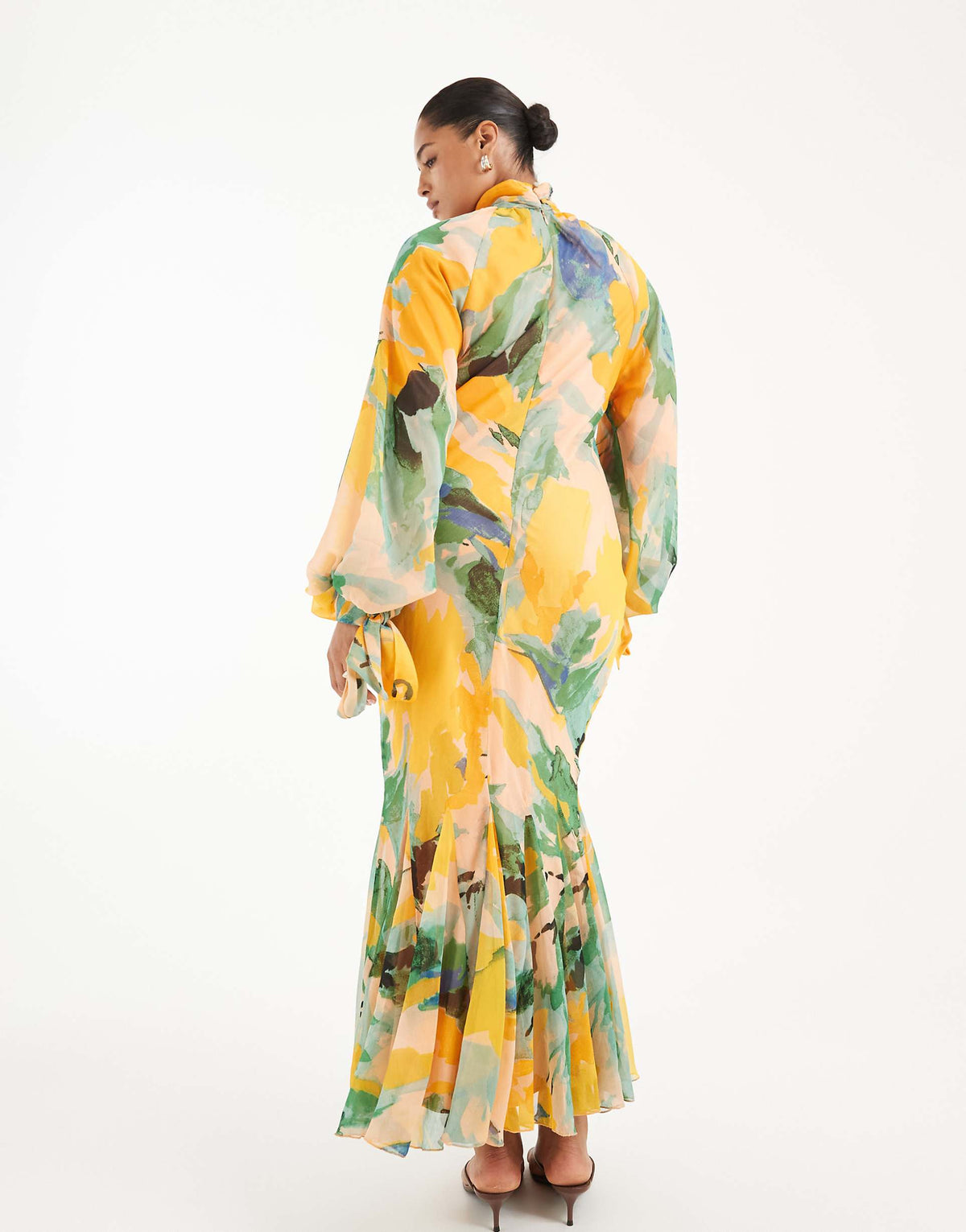 ASOS DESIGN Curve high neck maxi dress with godet hem in green floral print