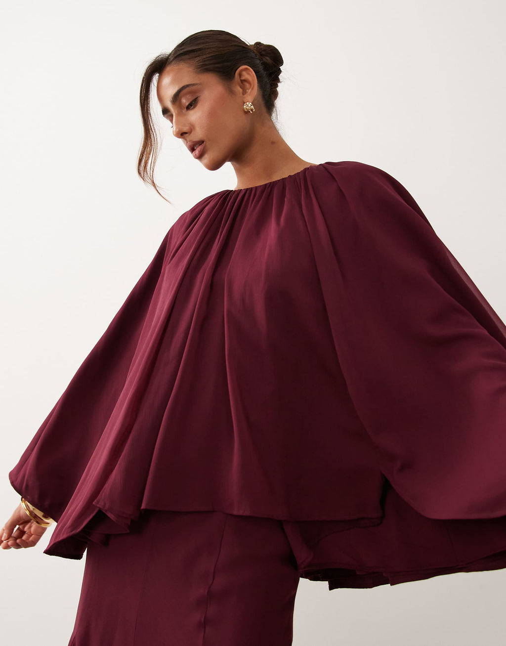ASOS DESIGN full volume cape maxi dress with godets in berry