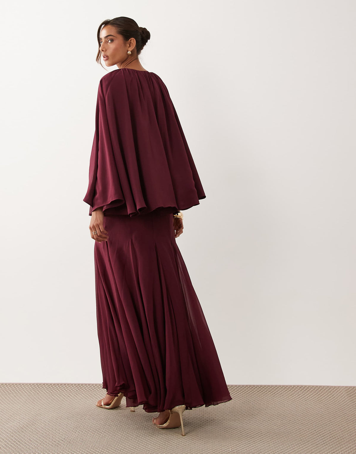 ASOS DESIGN full volume cape maxi dress with godets in berry