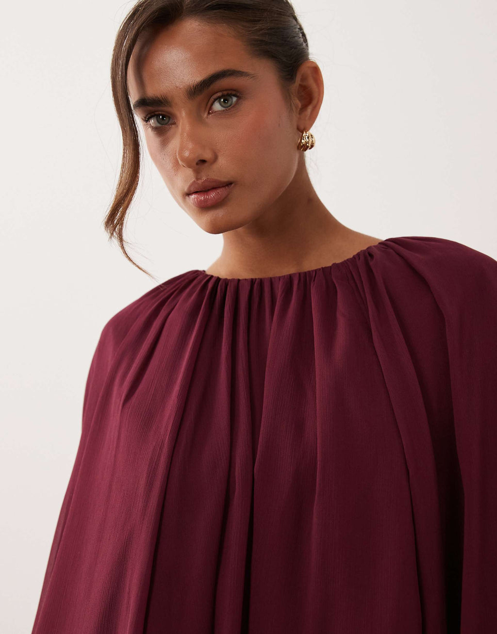 ASOS DESIGN full volume cape maxi dress with godets in berry